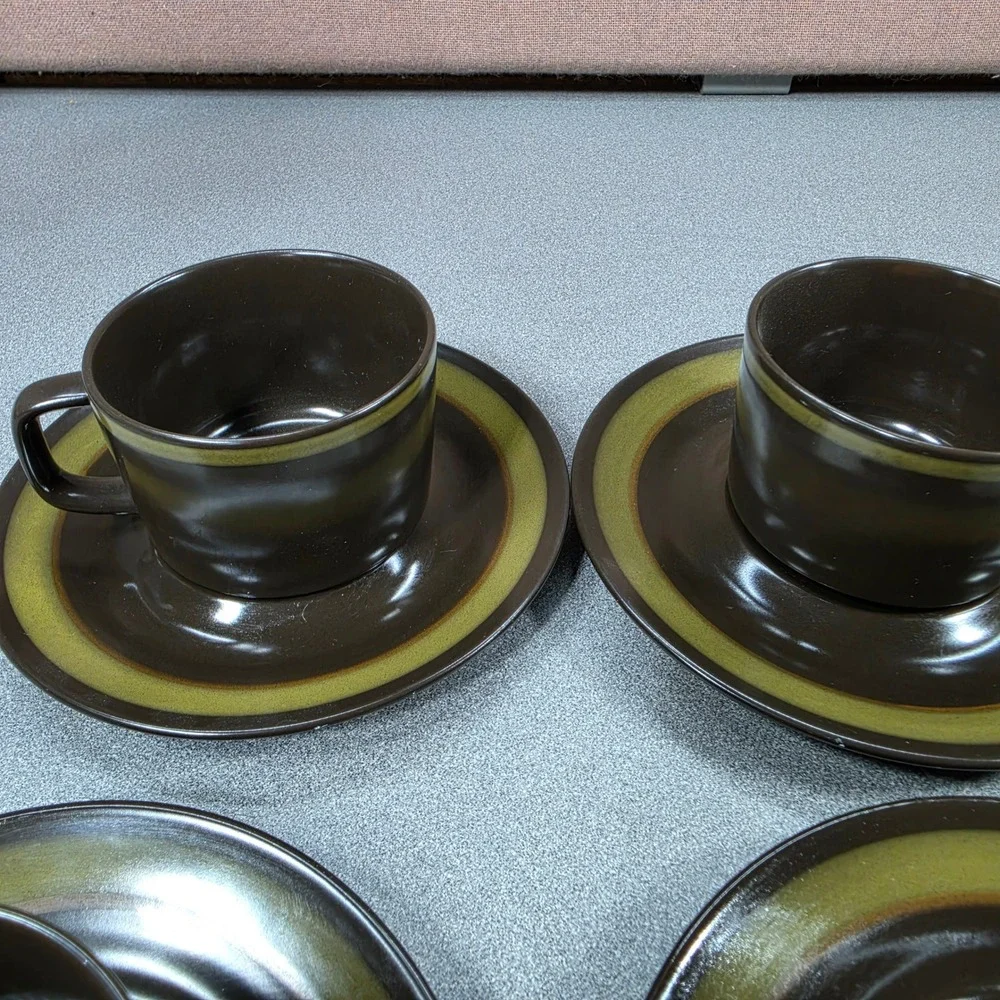 Mikasa Majorca Cup Saucer‎ Set 12pc Brown Green Vintage Japan MCM Excellent